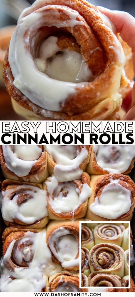 collage image of homemade cinnamon rolls with recipe title