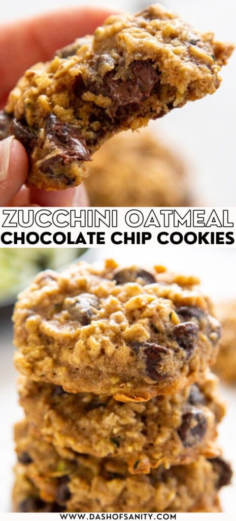 collage image of zucchini oatmeal chocolate chip cookies with recipe title