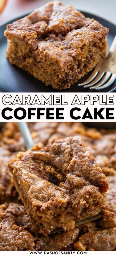 collage image of apple coffee cake with recipe title
