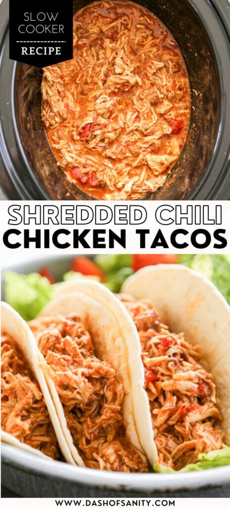 collage image of slow cooker chili chicken tacos