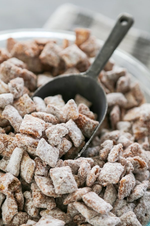 close up shot collage image Scotcheroos Muddy Buddies aka puppy chow