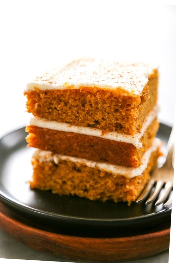 stack of pumpkin bars on plate