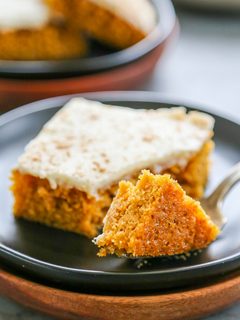 pumpkin bar on plate with fork