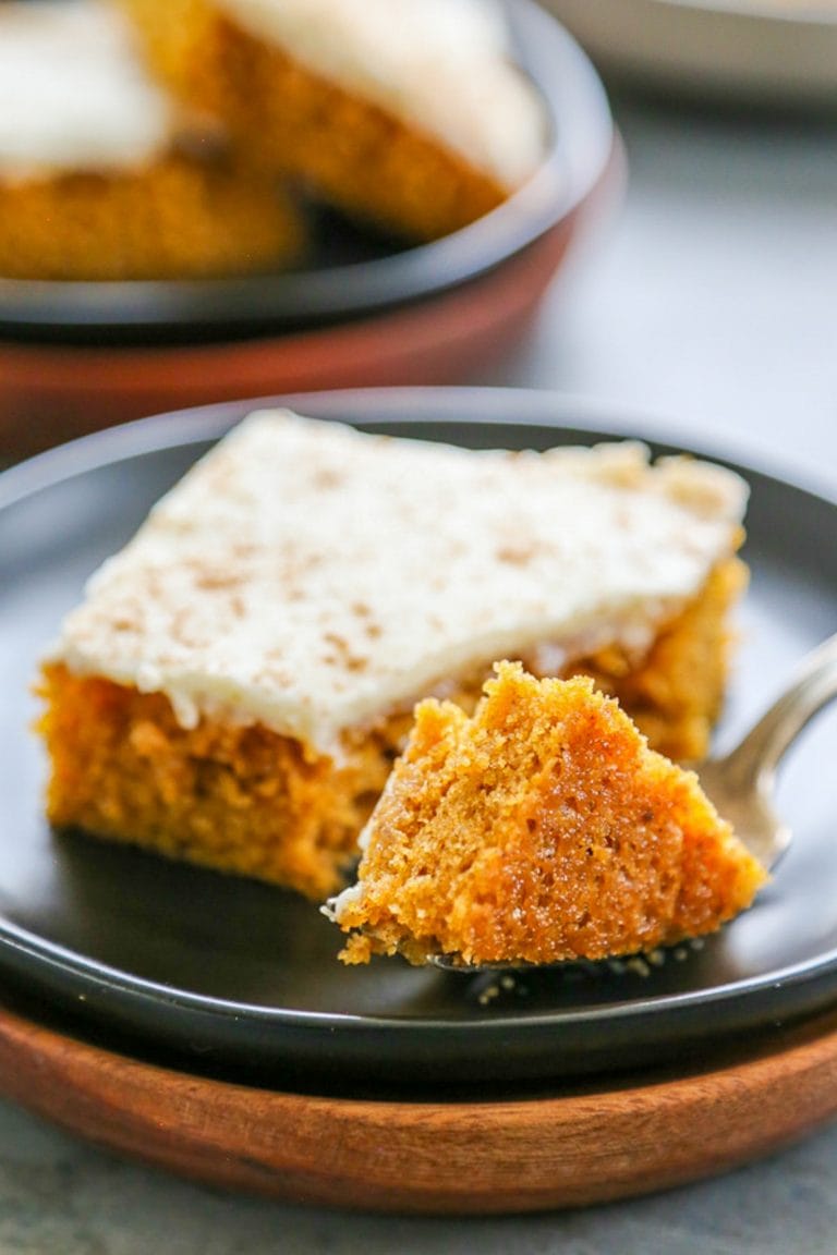 pumpkin bar on plate with fork