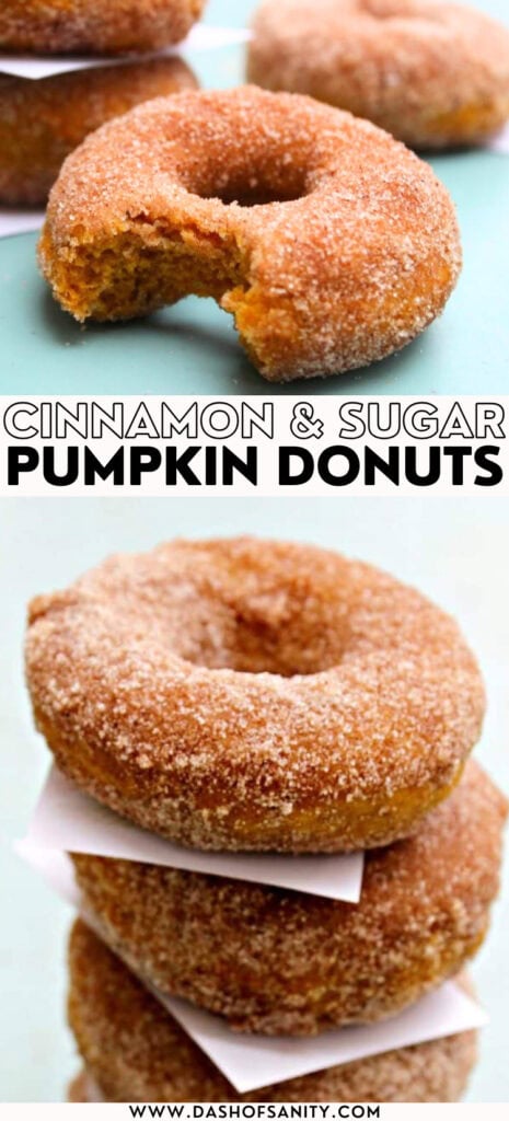 cinnamon & sugar pumpkin cake donuts collage image