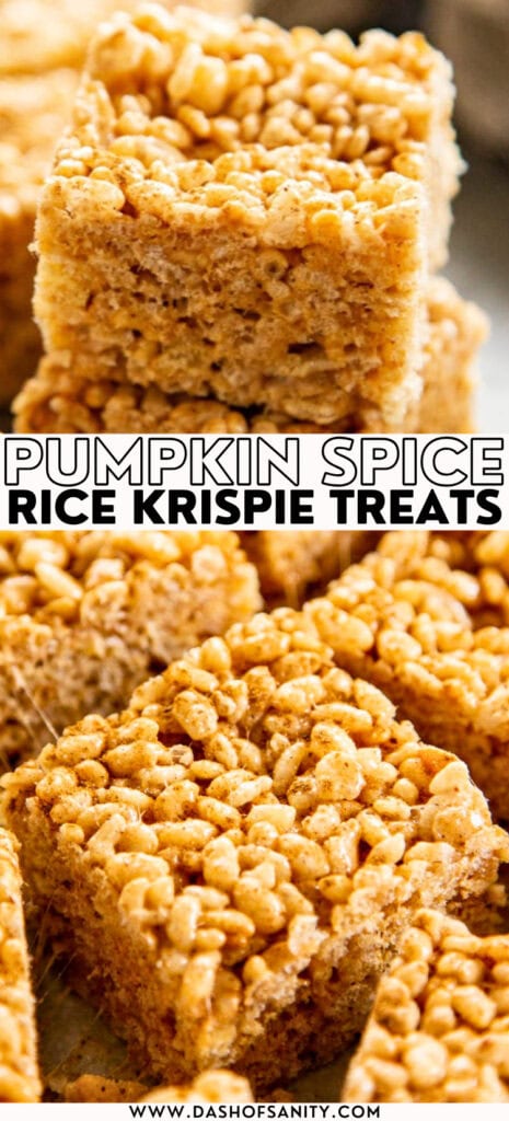 collage image of rice krispie treats with pumpkin spice