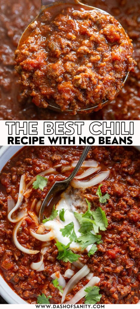 collage image of chili with no beans
