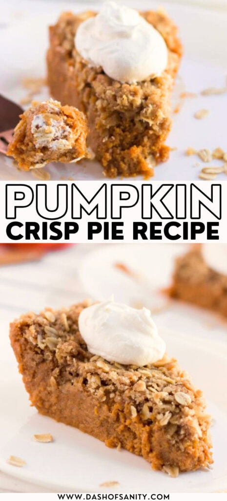 collage image with recipe title pumpkin crisp pie