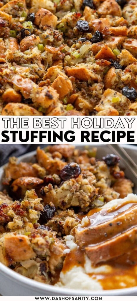 collage image of holiday stuffing recipe