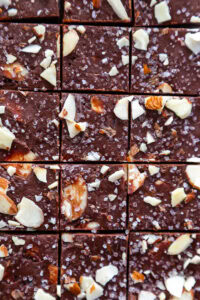overhead shot of almond fudge pieces