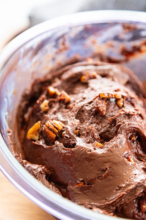 fudge in bowl with nuts