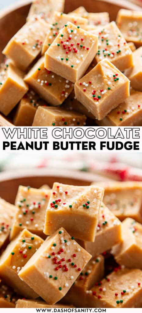 collage image of peanut butter fudge with recipe title