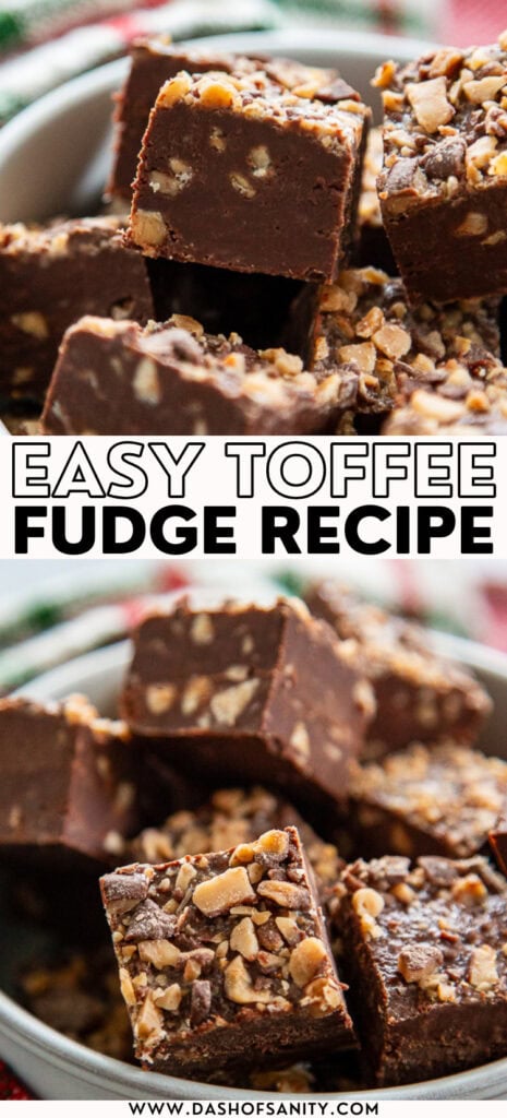 collage image of toffee fudge recipe with recipe title