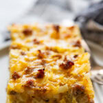 breakfast casserole on plate with fork