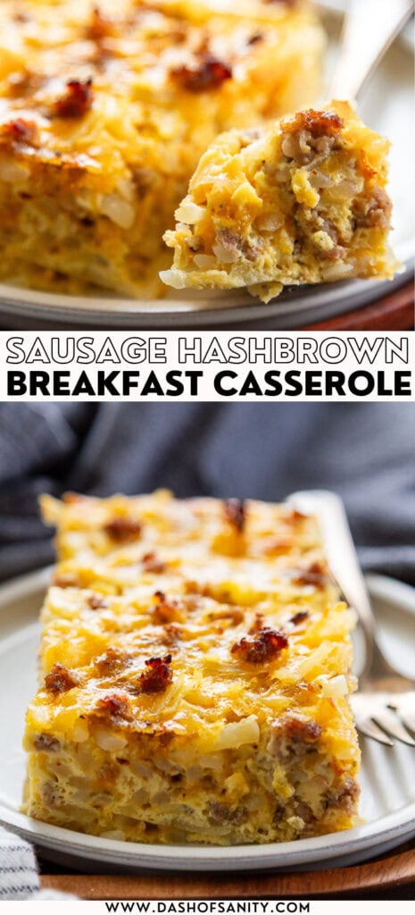 Sausage Hashbrown Breakfast Casserole collage with recipe title