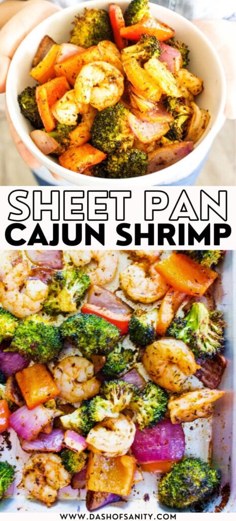collage image of sheet pan shrimp cajun style with recipe title