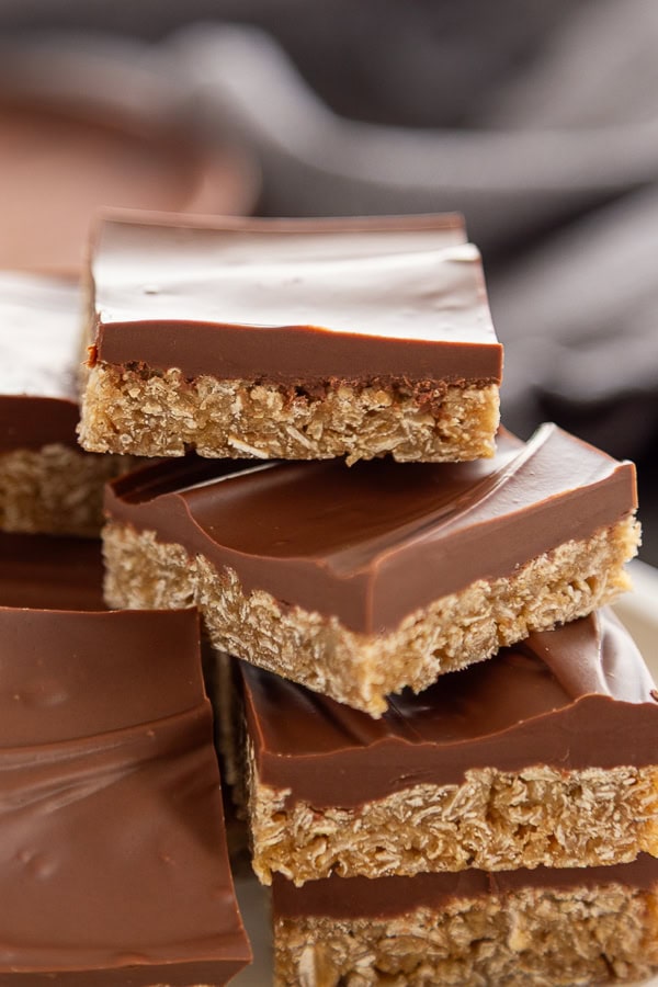 stack of oatmeal peanut butter chocolate bars