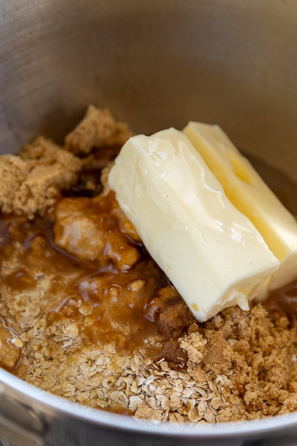 ingredient shot of butter, oats, brown sugar and corn syrup