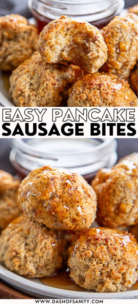 collage image of sausage pancake bites with recipe title