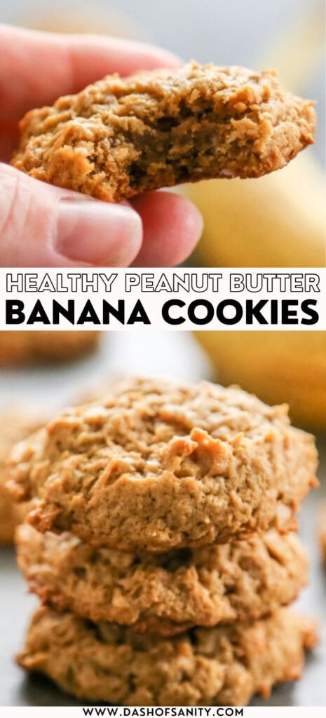 collage image of peanut butter banana cookies with recipe title