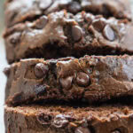 close up shot chocolate pumpkin zucchini bread sliced