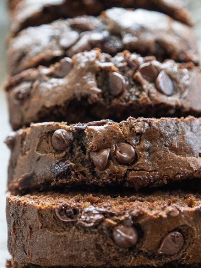 close up shot chocolate pumpkin zucchini bread sliced