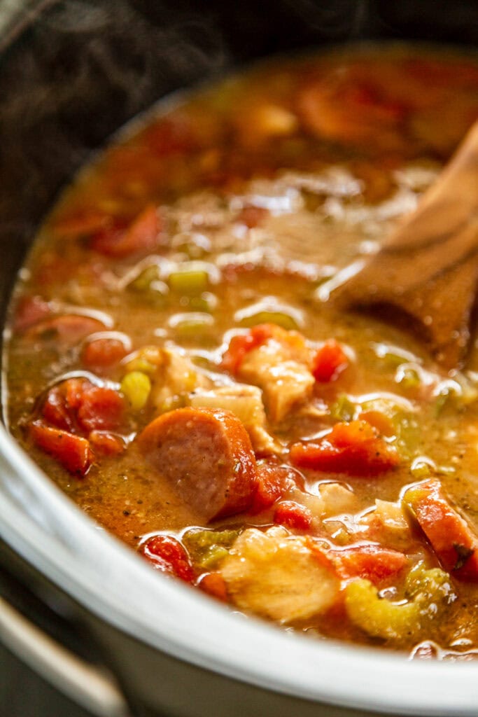 crock pot with gumbo