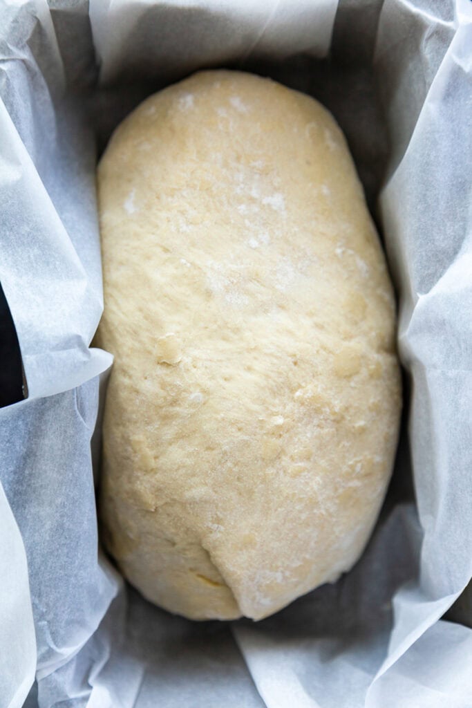 bread dough resting in pan