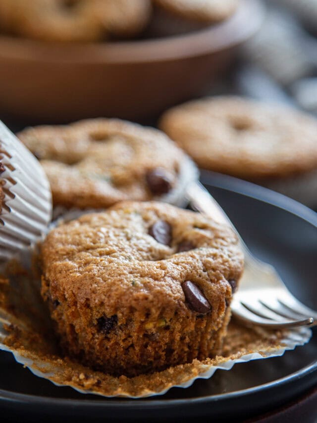 plate of chocolate chip zucchini muffins