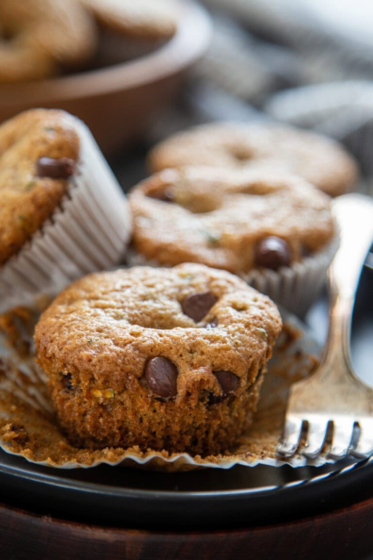 zucchini chocolate chip muffin on plate