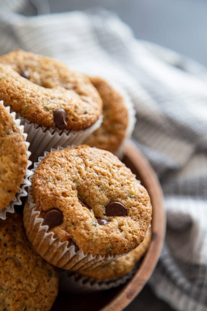bowl of zucchini chocolate chip muffins