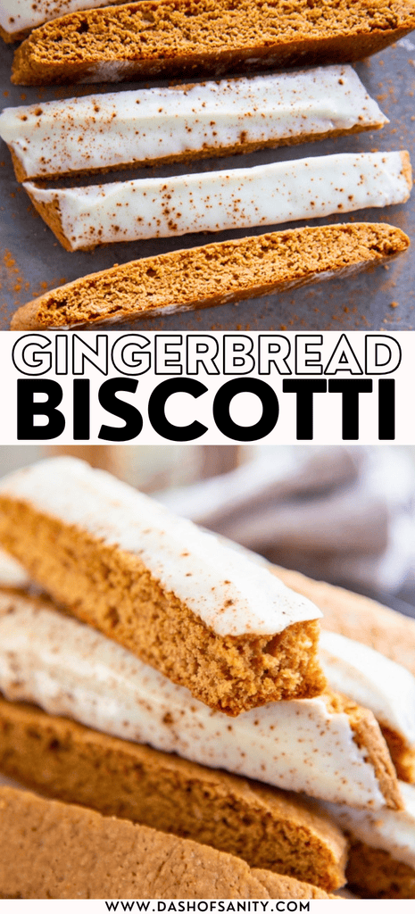 collage image of gingerbread biscotti with recipe title